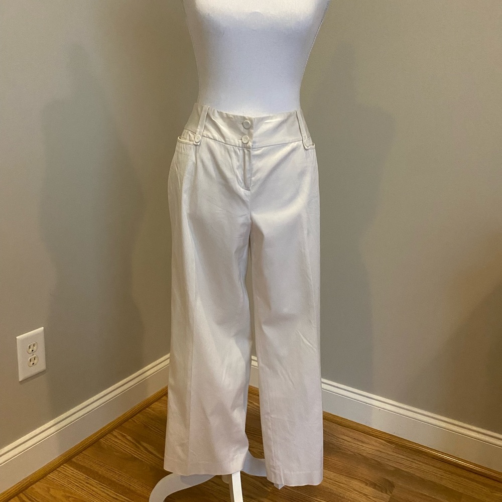 White, Straight-Leg, Mid-Calf Length Pants